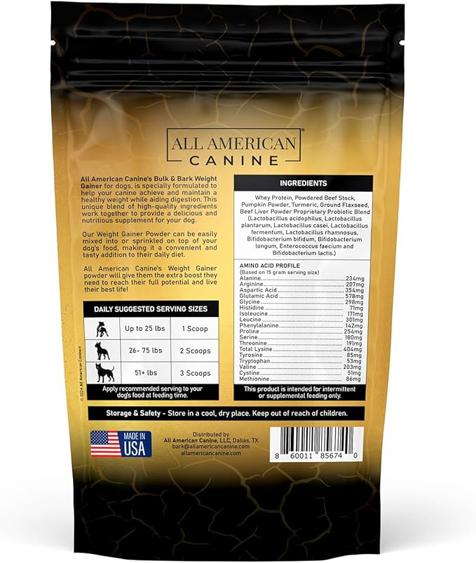 All American Canine Dog Weight Gainer + Digestive Aid Formula, Natural Health Supplement Food Topper, Weight Gain Supplements for Dogs, & Dog Muscle Builder - 60 Servings