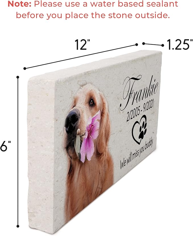 Custom Dog Memorial Stone, Personalized Pet Headstones for Dogs, Outdoor Pet Grave Markers with Photo Print and Text, Loss of Pet Sympathy Gift, 12”x 6”x1.25" Pet Grave Stone (A. Frankie Design)