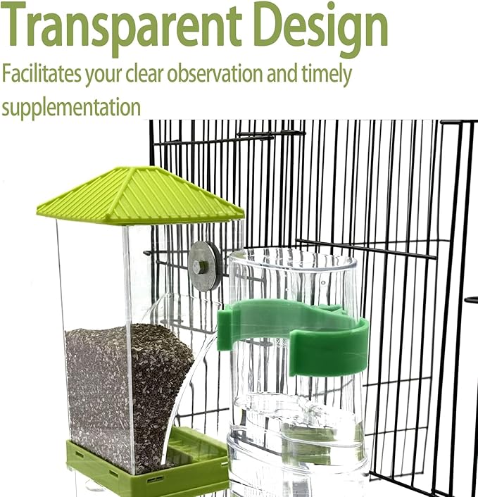 No Mess Bird Feeder for Cage,Automatic Parakeet Feeder with Perch Anti-Splash Bird Food Dispenser for Cage for Parakeet Lovebirds Cockatoo Budgie (Green)