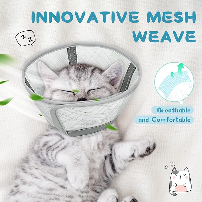 Supet Cat Cone Collar Soft, Air Mesh Recovery Collar to Stop Licking, Breathable Neck Cone Alternative, Lightweight Cat Head Cone Anti Scratch (Green,M)