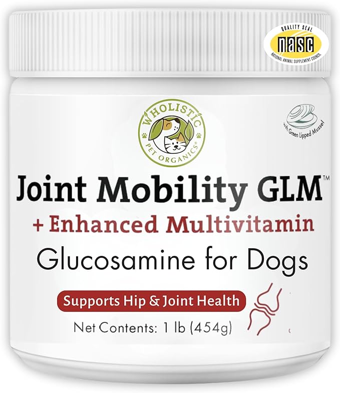 Wholistic Pet Organics - Hip and Joint Supplement for Dogs & Cats - Cat & Dog Joint Supplement - Green Lipped Mussels, Glucosamine, Chondroitin for Dogs & Cat Mobility Support - 1 Lb - 45 Scoops
