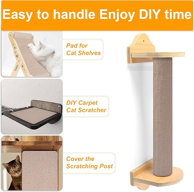 Cat Scratching Mat, Self-Adhesive Cat Scratch Furniture Protector, Trimmable DIY Cat Wall Climbing Carpet, Cat Couch Protector, Cat Scratching Pad Replacement (Khaki, 78.7"x15.8")