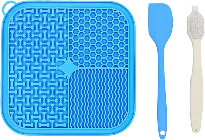 Dog Lick Mat, Slow Feeder Licking Mat for Dogs and Cats with Suction Cups, Non-Slip Lick Pad for Feeding and Training (Blue)