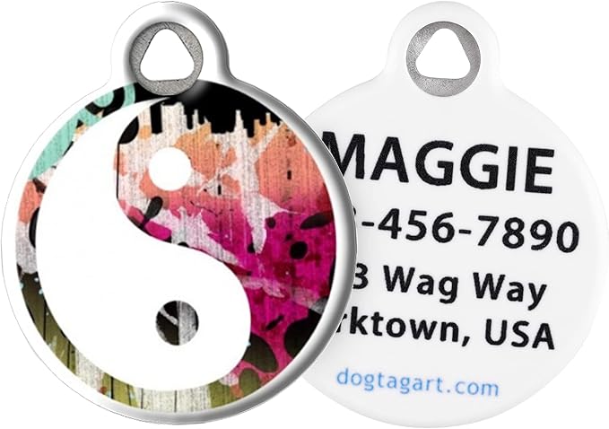 Dog Tag Art Religious Custom Pet ID Tag for Dogs and Cats, Personalized Dog Tag with Customized Identification Information, Colorful Yin Yang-, Small (7/8" Diameter)