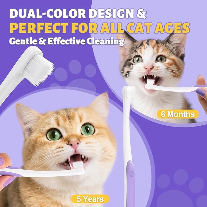 Cat Toothbrush for Daily Teeth Cleaning & Oral Care – Soft Bristle Dental Brush with Compact Head, Gentle for Cats & Kittens, Easy Daily Brushing Tool, Loved by Vets and Fur Babies
