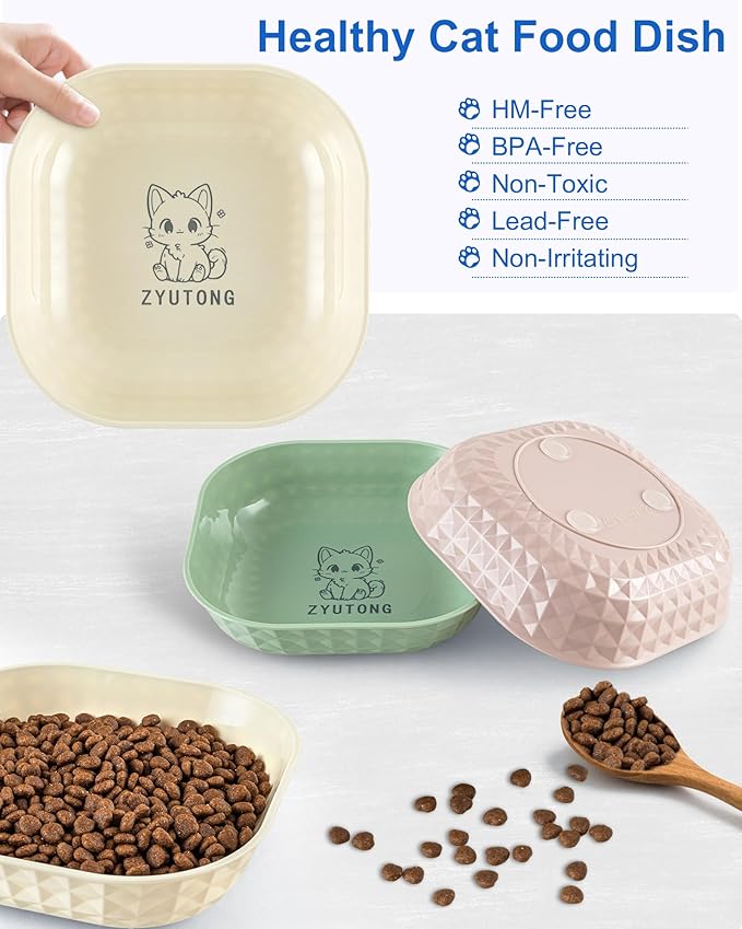 6-Pack Cat Food Bowls, Whisker Fatigue Cat Dishes for Food, Cute Kitten Bowl with Non-Slip Feet, 5.5" Flat Kitten Bowls for Wet Food, Small Plates for Indoor Cats
