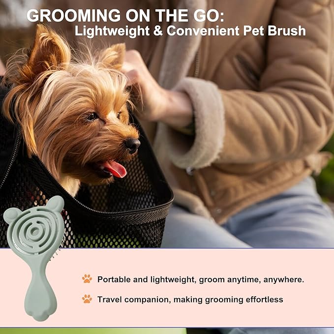 Cat-Ear Design Puppy Brush, Gentle Soft-Bristle Small Dogs Plastic Detangling Grooming Tool, Fit for Yorkie Shih Tzu Maltese Maltipoo (Green)