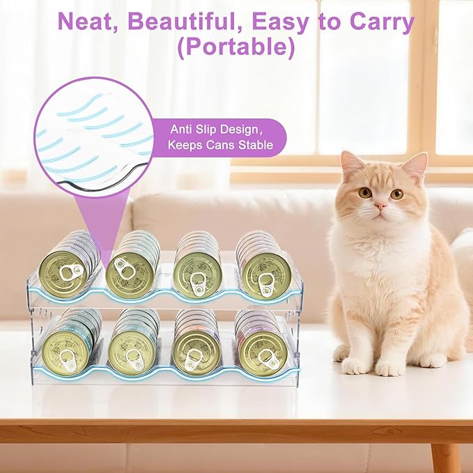 Cat Food Can Organizer, Can Organizer for Pantry, Transparent Cat Food Storage Container Holds 96 (3.5oz) Cans, Canned Food Organizer and Storage for Countertop Kitchen Cabinet (4 Tier-2 Layer)