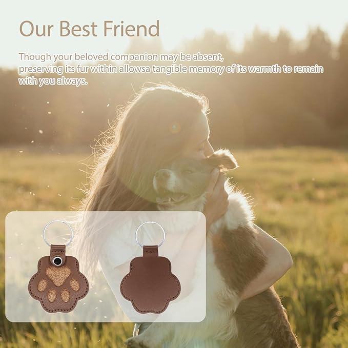 Paw Keychain Keepsake for Pet Fur Memorial 2PCS - Leather Hair Keychain Dog Cat Fur Keepsake with Cat Paw Data Cable Tie Memorial Gifts for Collar Bag Purse Paw Charm Key Holder