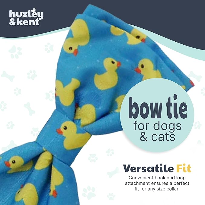 Huxley & Kent Pet Bow Tie for Dogs & Cats - Adjustable Hook & Loop Collar Accessory - Cute & Comfortable for Holidays & Celebrations - Lucky Ducky, Small