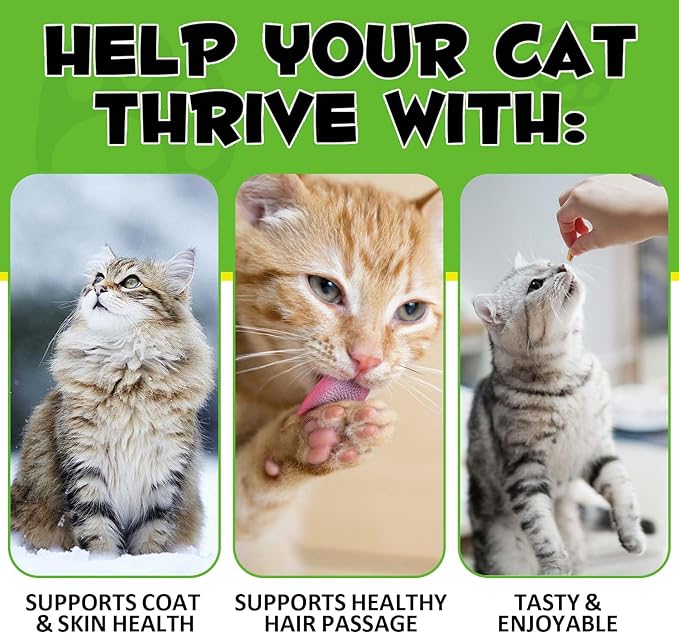 Hairball Treatment for Cats & Kittens, Cat Hairball Support Crunchy & Creamy Chews for Cats,Hairball Control & Relief Treats with Cat Grass,Apple Pomace & Omega-3 Fish Oil,Supports Healthy Skin Coat