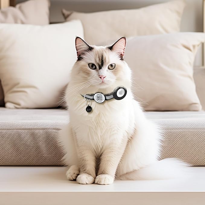 2PCS Breakaway Cat Collars with Bell Cute Adjustable Safe Kitten Collars with Pendant Glow in The Dark,Airtag Holder Cat Collar with Smart ID tag & QR Code Reflective for GPS Boy Girl Cats(Blue)