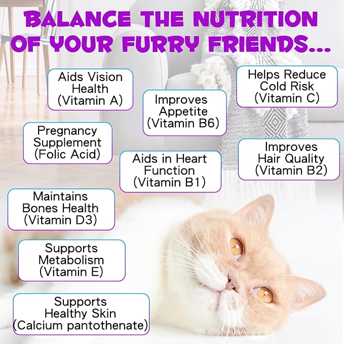 Cat Multivitamin Drops, 15-in-1 Multivitamin Drops for Cats, Immune Support, Heart, Skin & Coat Health, Digestion, Joint Care, for All Life Stages, Easy to Use 60ml 1 Pack