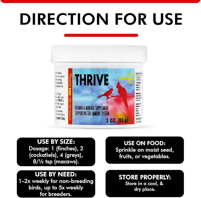 Morning Bird Thrive 3 Oz - Multi-Vitamin Bird Supplement Designed for Immune and Recovery Support - Formulated for Sick or Injured Birds - Protein Supplement and Energy Booster for All Adult Birds