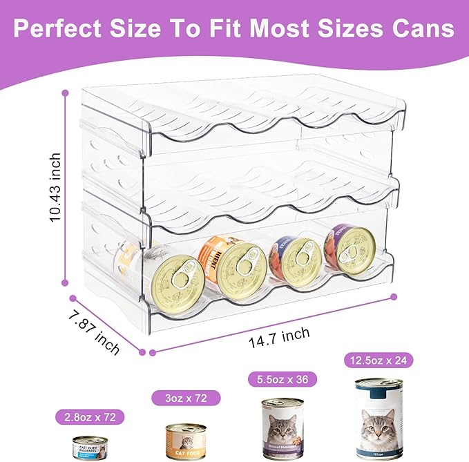 Cat Food Can Organizer, Can Organizer for Pantry, Transparent Cat Food Storage Container Holds 96 (3.5oz) Cans, Canned Food Organizer and Storage for Countertop Kitchen Cabinet (4 Tier-2 Layer)