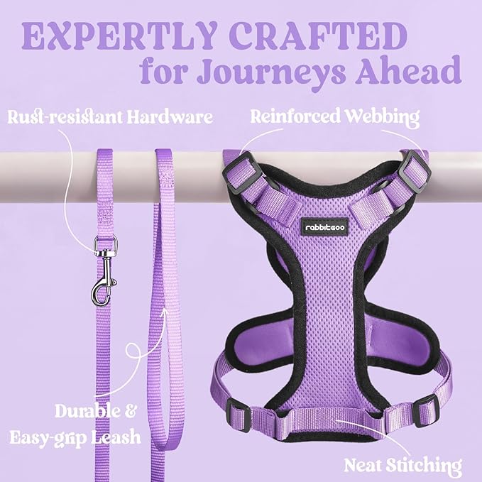 rabbitgoo Cat Harness and Leash for Walking, Escape Proof Soft Adjustable Vest Harnesses for Cats, Easy Control Breathable Reflective Strips Jacket, Light Purple, S