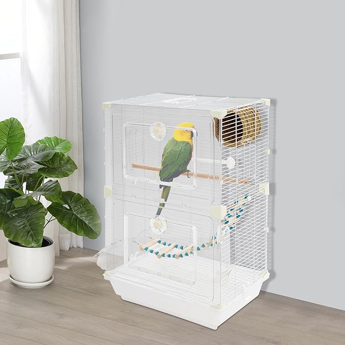 Small Bird Cage Parrot Cage Portable Bird Carrier with Nest & Feeders, Travel Carrier Cage for Parakeets Lovebirds Parrotlets Finches Canaries Small Medium Birds