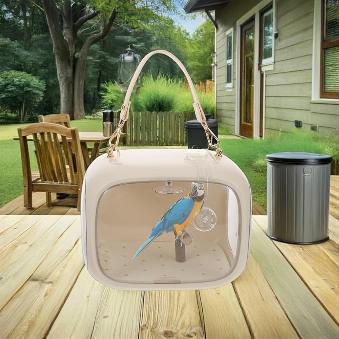Abaodam Portable Parrot Takeaway Cage with Perch Stand and Ventilation Holes, Anti-Escape Small Bird Carrier Bag for Outdoor Travel and Parakeet Transport
