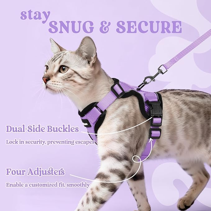 rabbitgoo Cat Harness and Leash for Walking, Escape Proof Soft Adjustable Vest Harnesses for Cats, Easy Control Breathable Reflective Strips Jacket, Light Purple, XS