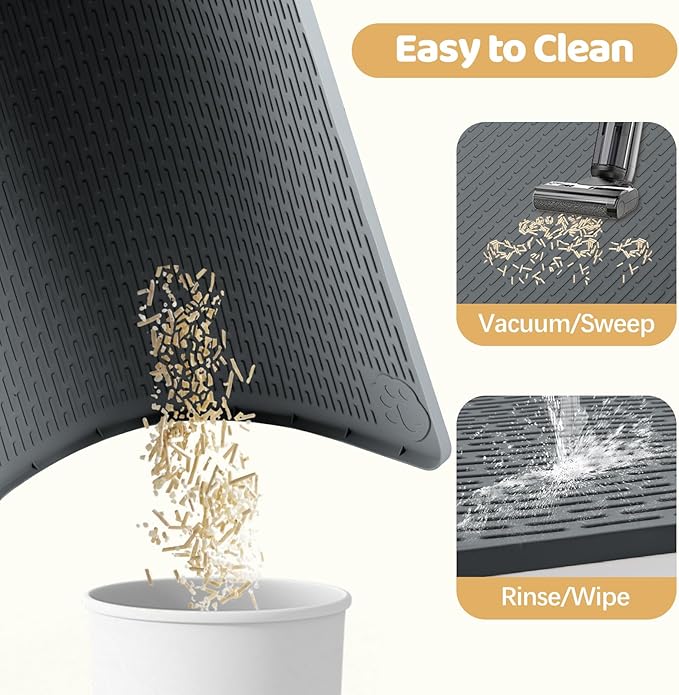 Cat Litter Mat, 2 Pack Large 34" x 22" Silicone Mat Litter Trapping Mat for Scatter Control, Soft on Kitty Paws, Easy to Clean (Dark Grey)