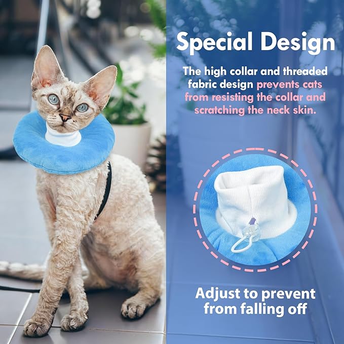 Adjustable Cat Neck Cone, Comfortable Elizabethan Recovery Collar After Surgery to Prevent Licking Wound, Ideal for Skin Disease, Deworming, Protective Pet Cone, Blue Medium