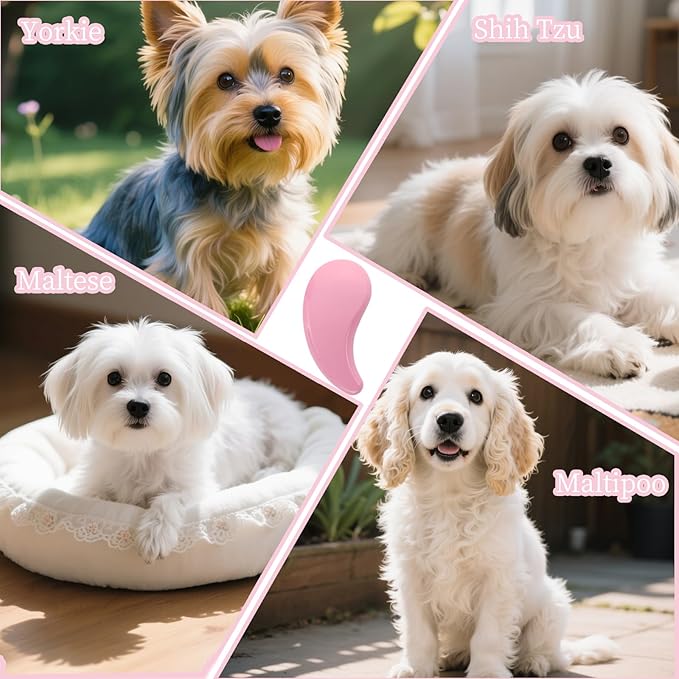 Comma-Shaped Small Dog Brush, Fit for Yorkie, Shih Tzu, Maltese Maltipoo Pomeranian - Gentle Soft Bristles for Effortless Pet Hair Removal, Puppy Essentials (Pink)