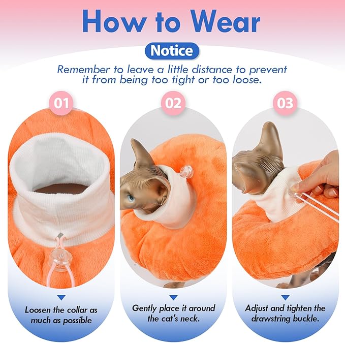Cat Cones to Stop Licking, Adjustable Neck Soft Elizabethan Collar After Surgery, Comfortable & Lightweight Cute Kitten Donut Collar for Head/Foot Wounds Recovery, Orange Small