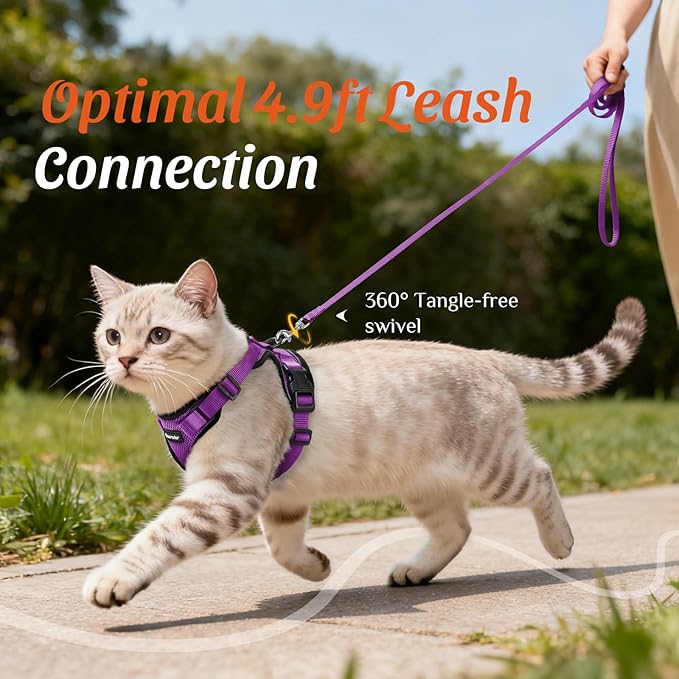 Dooradar Cat Harness and Leash Set, Escape Proof Safe Adjustable Kitten Vest Harnesses for Walking, Easy Control Soft Breathable Mesh Jacket with Reflective Strips for Cats, Purple, XXS