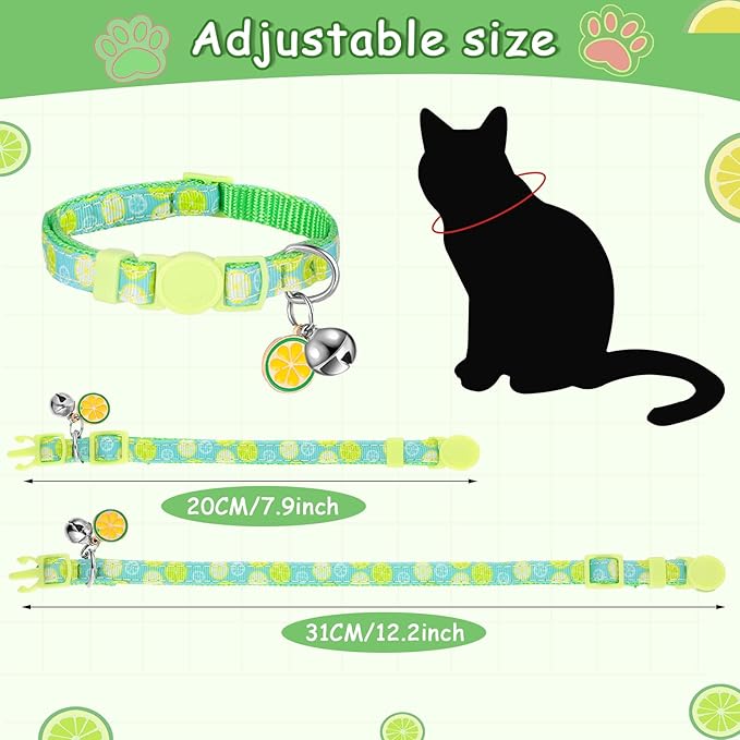 Frienda 12 Pcs Spring Summer Breakaway Cats Collars Girl Cat Safety Adjustable Collars with Bell and Summer Fruit Patterns Pendants Set for Pets Decoration(Small)