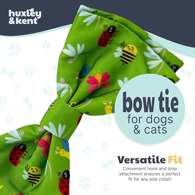 Huxley & Kent Pet Bow Tie for Dogs & Cats - Spring Theme Adjustable Hook & Loop Collar Accessory - Cute & Comfortable for Holidays & Celebrations - Garden Party, Extra-Large