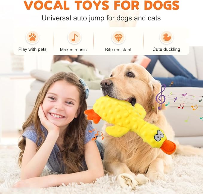Dog Toys for Aggressive Chewers, 2026 Upgraded Cute Yellow Duck Dog Toys for All Dogs, Indestructible Squeaky Plush Toys with Built-in Squeaker for Boredom Relief (Yellow)