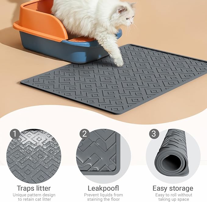 Cat Litter Mat 28"x20" – Large Silicone Litter Trapping Mat, Waterproof, Non-Slip, Easy to Clean, Soft & Durable Floor Mat for Cats & Pets