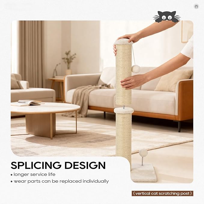 Dkelincs 22" Cat Scratching Post Premium Sisal Kitten Scratcher with Hanging Ball for Indoor Cats, Cat Scratch Post for Living Room & Bedroom, Ideal for Kittens or Smaller Cats (Beige, 22 Inch)
