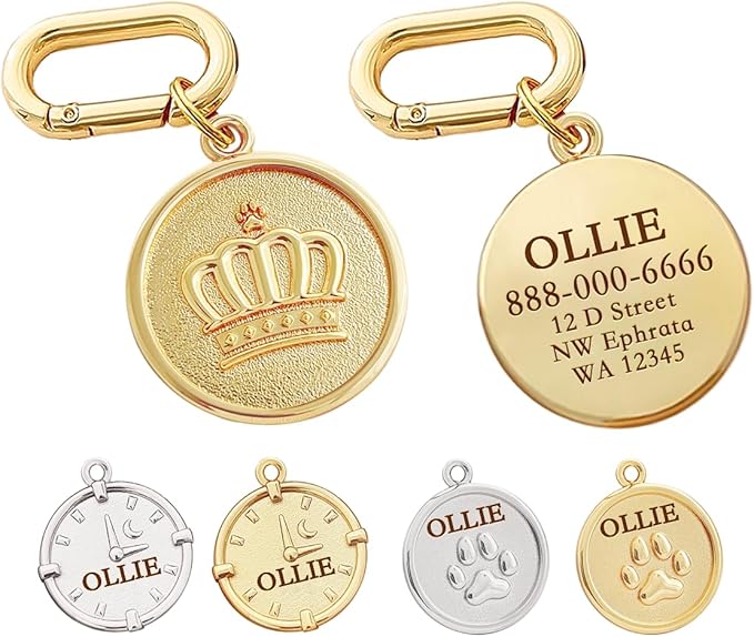 Dogs ID Tags Personalized Double Sided Deep Engraved Cat & Dog Collar Charm Round Shape Frosting Process Silver/Gold Plated