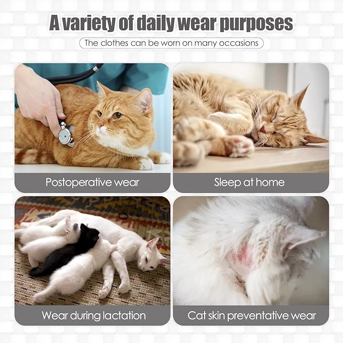 Cat Surgery Recovery Suit - E-Collar Alternative Anti-Licking Spay/Neuter Bodysuit, Soft Pet Surgical Pajamas for Cats, Abdominal Wound Onesie (Grey, Medium)