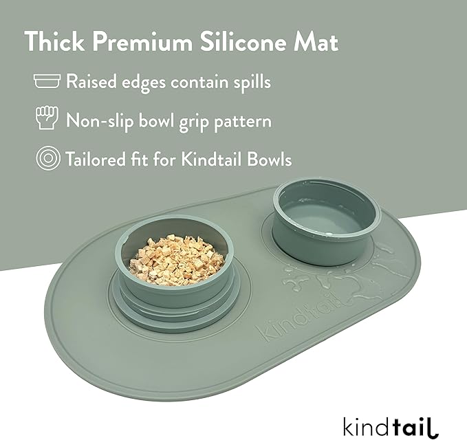 KindTail Pet Bowl Set + Silicone Pet Food Mat - Includes 2 Portable Dog Bowls with Lid & Handle + 1 Waterproof Pet Feeding Mat - Made from Food-Grade, Dishwasher-Safe Materials - BPA & Toxin-Free
