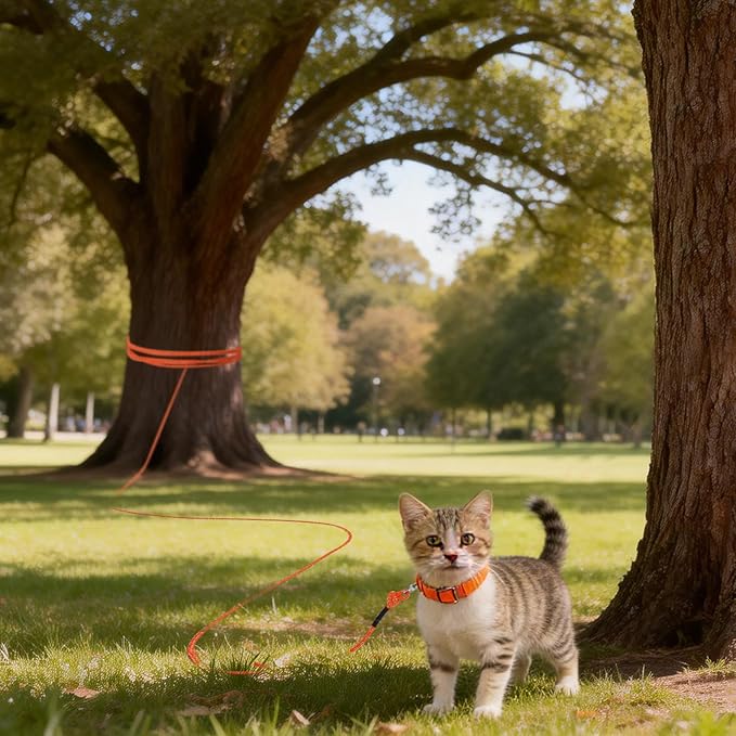30FT Reflective Cat Leash,Escape Proof Long Training Lead for Cats Kittens & Small Pets,Durable Outdoor Walking Leash with Waste Bag Dispenser(Orange)