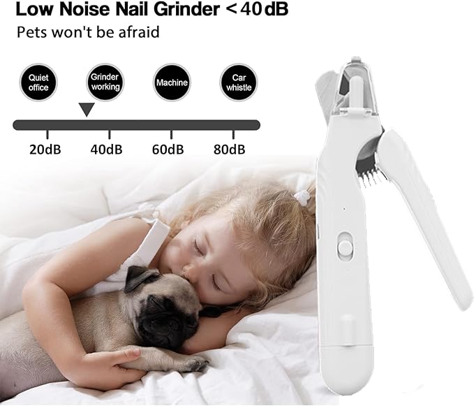 2 in 1 Cat Nail Grinder & Dog Nail Clippers, Rechargeable and Electric Pet Trimmers, LED Lighting, Painless and Quick Nail Filing, Suitable for Kittens, Puppies and Large Dogs