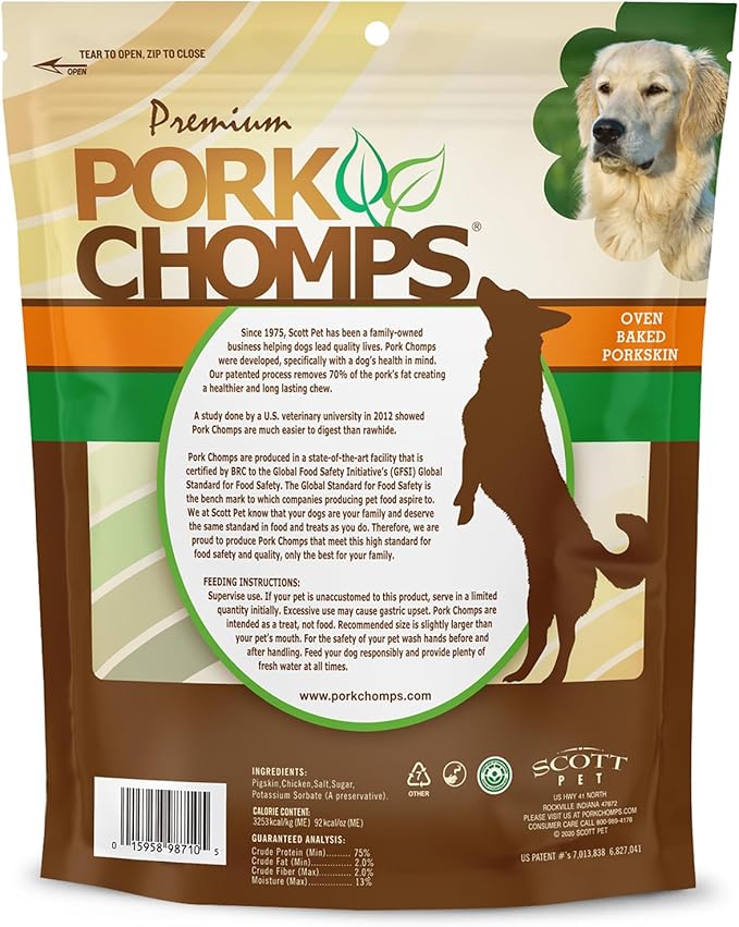 Pork Chomps Pressed Pork Skin Dog Chews, 2.5 Inch Rings, Real Chicken, 8 Count, Pack of 1 - Long-Lasting Treats for Dogs - High Protein, Rawhide-Free, Low Fat, Healthy & Delicious Chews