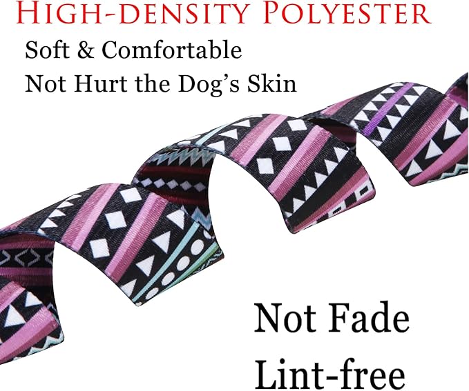 Dog Collar with Bohemia Floral Tribal Geometric Patterns - Soft Ethnic Style Collar Adjustable for Small Medium Large Dogs（Bohemian Purple,M）