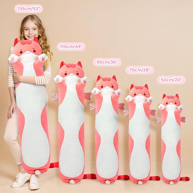 Mewaii Long Cat Plush 5 Sizes, 120% Extra Filling Giant Plushness Kids Body Pillow, Kawaii Cute Pink Cat Stuffed Animals Plushies, Big Long Body Pillow Cat Plush Gift for Girls 36”