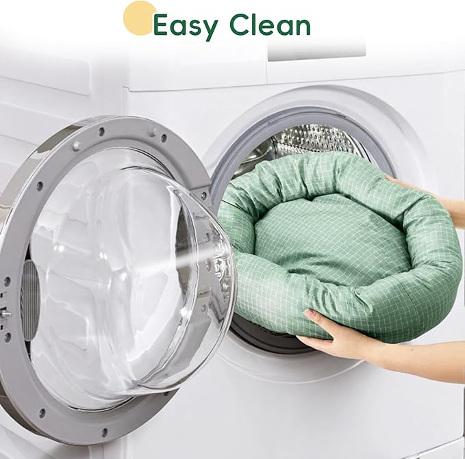 XXS Round Cat Bed 18 Inch, Summer & Winter Dual Use Washable Pet Bed, Small Cat & Dog Cushion for Crate, Carrier, Catio, Playpen, Wall Shelve, Replacement Cushion for Cat Desk Perch, Green