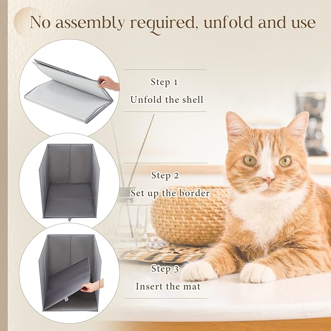 27.8"L×19.5"W×16.93"H Foldable Cat Litter Box Enclosure Splash Guard with Removable Mat Large High Sided for Litter Pan Water Resistant Easy Clean Anti-Leakage Pee Shields Privacy Screen