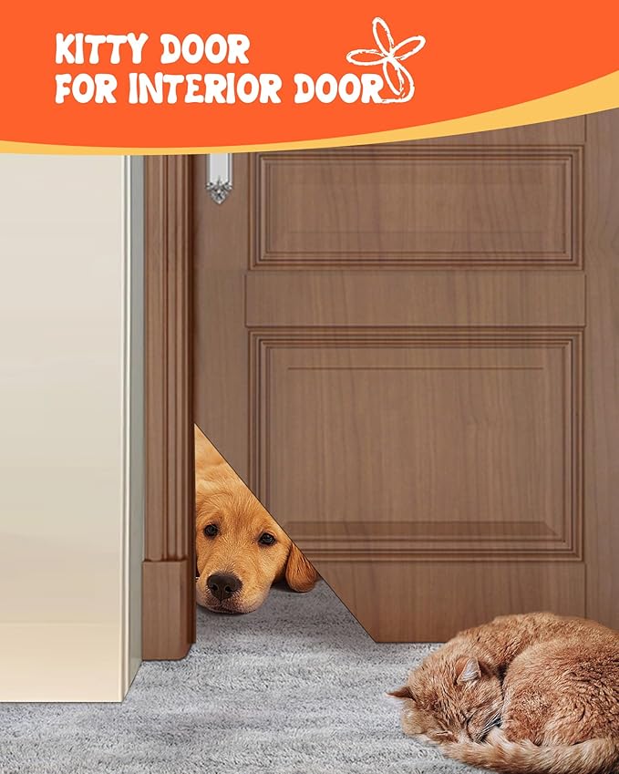 Thin Cat Door Hinges - Cat Door Kit for Left and Right Doors, for Interior and Exterior Doors. Cat Doors Corner in The Corner Provides a Safe Space for Your Cat