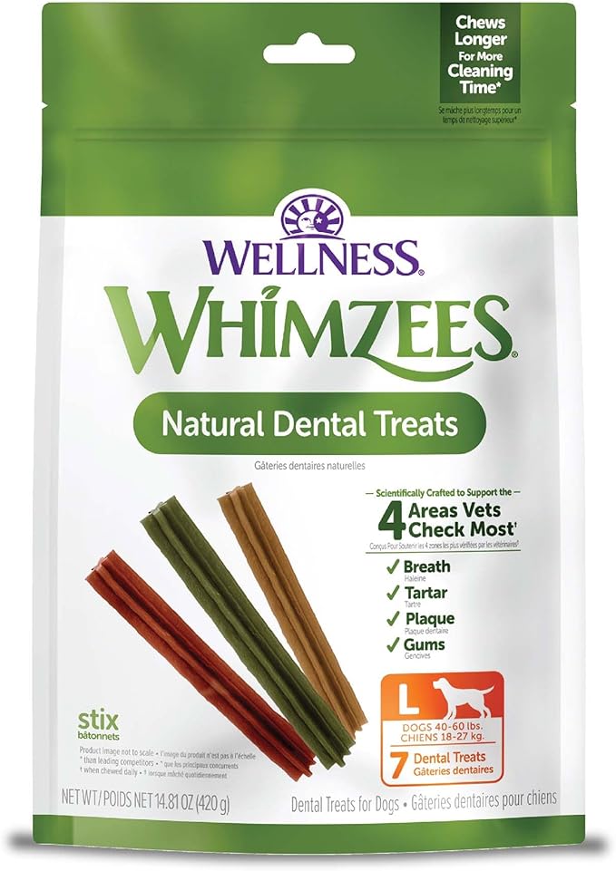 Whimzees Wellness Stix Dog Dental Treats, Large Size Stick, (7 Count)