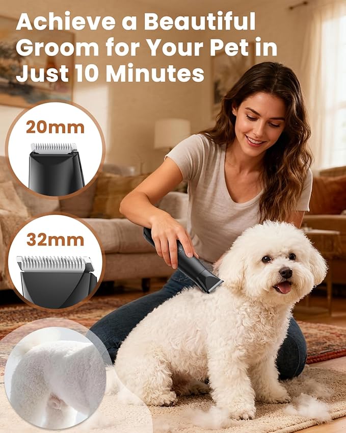 All-in-1 Dog & Cat Grooming Kit for Body, Face & Paws | Gentle Nail Grinder & Quiet Pet Clipper for Stress-Free Grooming at Home