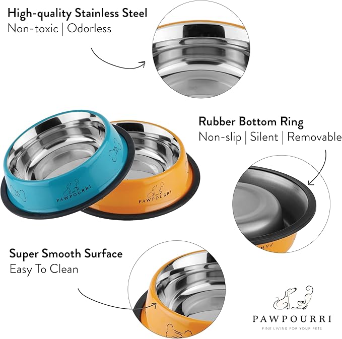 Printed Bowl 23.6 fl oz Anti-Skid Food and Water Dog Bowl | Stainless Steel Bowl for Dogs and Cats | Dog Water and Food Bowl | Dog Feeding Bowl (Silver)
