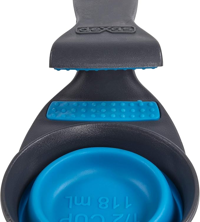 Dexas Pets Collapsible KlipScoop Collapsible Dry Dog Food Scoop and Dog Food Bag Clip, 1/2 Cup Capacity, Pro Blue