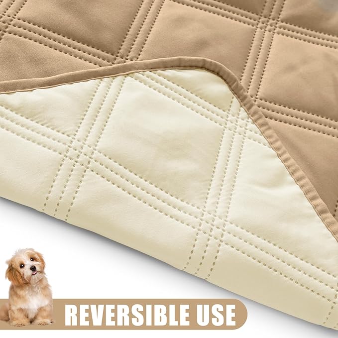 Smiry Waterproof Dog Bed Cover Blanket 82x102, Soft Reversible Pet Blanket, Washable Leakproof Cats Dogs Couch Cover for Sofa, Couch, Furniture, Camel/Beige