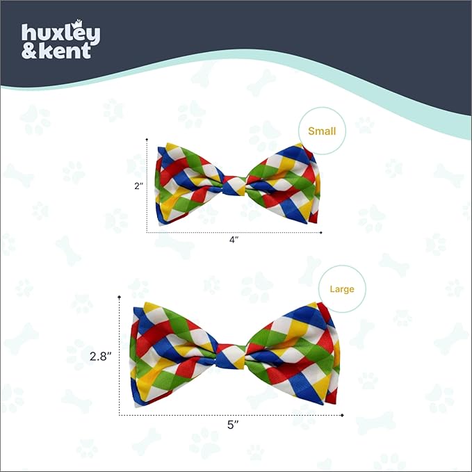 Huxley & Kent Pet Bow Tie for Dogs & Cats - Adjustable Hook & Loop Collar Accessory - Cute & Comfortable for Holidays & Celebrations - Summertime Check, Large